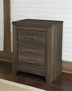 FurnitureMaxx Juararoy Casual Dark Brown Color Replicated Rough-Sawn Oak Two Drawer Night Stand