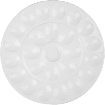 Foraineam 12.6 Inches Porcelain Deviled Egg Tray/Platter, White Egg Dish with 25 Compartments