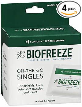 Biofreeze Cold Therapy Pain Relief On-The-Go Singles Gel Packets - 16 ct, Pack of 4