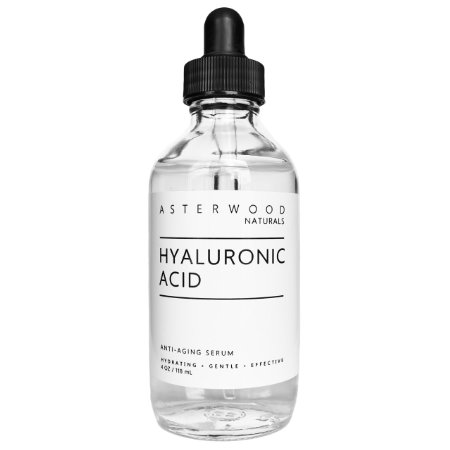 Pure Organic Hyaluronic Acid 20% Serum 4 oz - Anti Aging, Anti Wrinkle - Original Face Moisturizer for Dry Skin & Fine Lines - Leaves Skin Full & Plump - Asterwood Naturals - 4 Ounce Dropper Bottle