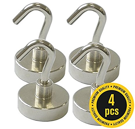 X-bet MAGNET ™ - Powerful Magnetic Hooks - Bulk of The Ultra Heavy Duty Neodymium Hanging Hooks - For Indoor/Outdoor Use - 4 Pcs in Box -