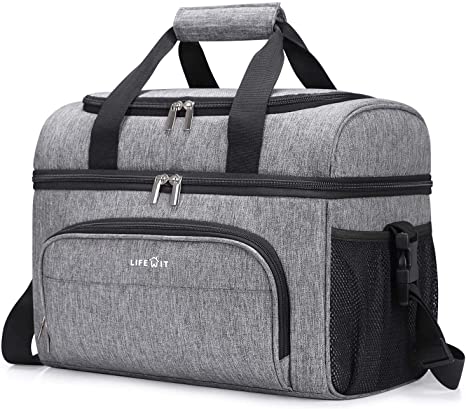 Lifewit Collapsible Cooler Bag 27-Can Insulated Leakproof Soft Cooler Portable Double Decker Cooler Tote for Beach/Picnic/Sports, Grey