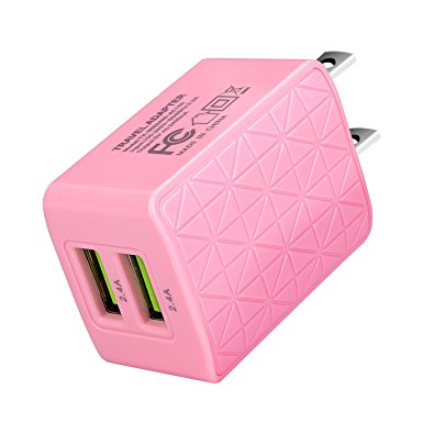 Manyi Dual USB Wall Charger, 2.4Amp/5V Travel Charge Plug 2 Port iPhone for 7 / 6s / Plus, iPad Air 2 / mini 3, Galaxy S Series, Note Series, LG, Nexus, HTC and More - Pink
