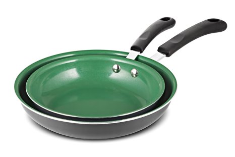 Chef's Star 2 Piece Ceramic Non-Stick Frying Pan Set - 8" and 10" - Green / Gray