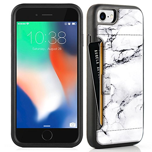 iphone 8 Wallet Case, iphone 8 Case, ZVE White Marble Design iphone 7 Case with Card Holder Slot Case Shockproof Leather Wallet Case Cover for Apple iPhone 8/iPhone 7 - White Marble