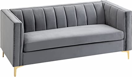 HOMCOM Canapé 3 Places Style Art Déco piètement Acier doré revêtement Velours Gris