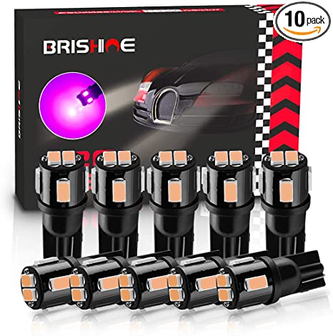 BRISHINE 194 LED Bulbs Extremely Bright Purple 5630 Chipsets 168 2825 175 T19 W5W LED Replacement Bulbs for Car Interior Dome Map Door Courtesy Trunk License Plate Lights(Pack of 10)