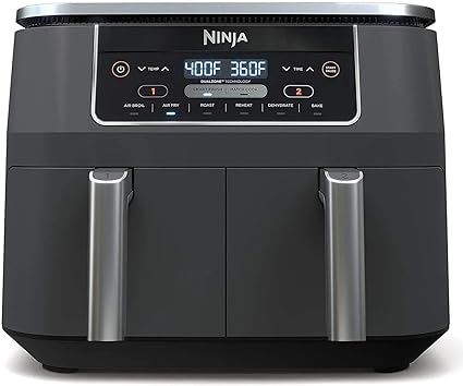 Ninja DZ201 Foodi 8 Quart 6-in-1 DualZone 2-Basket Air Fryer with 2 Independent Frying Baskets, Match Cook & Smart Finish to Roast, Broil, Dehydrate & More for Quick, Easy Meals, Grey (Renewed)