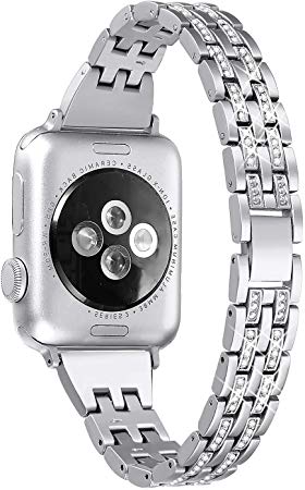Myada Compatible for Apple Watch Strap 38mm iWatch Strap 40mm Women Girls Slim Diamond Rhinestone Glitter Bling Wrist Strap Metal Bracelet Replacement Strap for iWatch Series 4/3/2/1 38mm/40mm, Silver