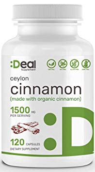 Deal Supplement Organic Ceylon Cinnamon, 1500mg per Serving, 120 Capsules, Non-GMO, Made in USA
