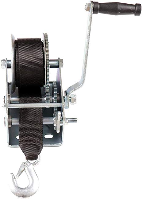 SCITOO Hand Crank Strap Gear Winch 2000 lbs Hand Winches with Nylon Strap for Boat Trailer Auto Manual Lifting Sling Tool
