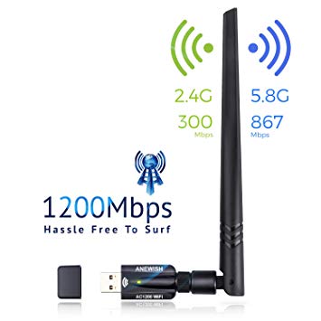 ANEWISH 1200Mbps Wireless USB WiFi Adapter 3.0 Network LAN Card with 5dBi Antenna Dual Band 2.4G/5G 802.11ac WiFi Adapter Compatible PC/Desktop/Laptop/Tablet, Windows 10/8.1/8/7/XP, Mac OS