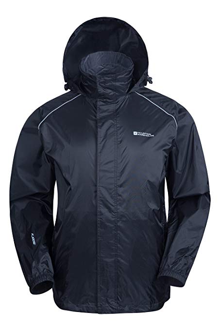 Mountain Warehouse Pakka Mens Waterproof Packable Jacket - Foldaway Hood Summer Jacket, High Vis Mens Coat, Lightweight Rain Jacket Wet Weather & Travelling