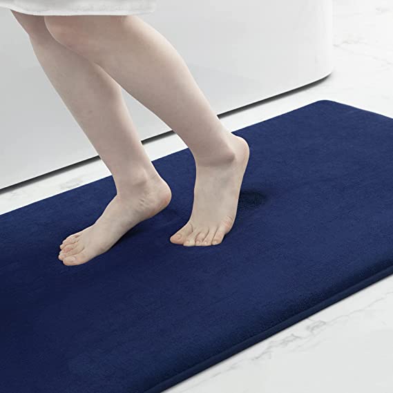 Olanly Memory Foam Soft Bath Mats for Bathroom, 17x24, Super Cozy Velvet Bathroom Carpet Mat, Machine Wash Dry, Non-Slip Absorbent Kitchen Floor Mat, Navy