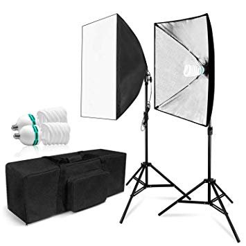 LimoStudio 700W Photo Video Studio Soft Box Lighting Kit, 24 x 24 Inch Dimension Softbox Light Reflector with Photo Bulb, Photography Studio (Style B)