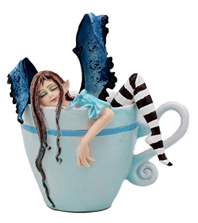 Atlantic Collectibles Amy Brown Teacup Latte Coffee Drunk Fairy Figurine Whimsical Faerie Figure 5"H