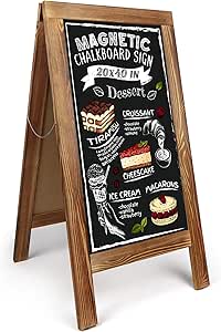 LotFancy Magnetic A-Frame Chalkboard Sign, Extra Large 20” x 40” Double-Sided Freestanding Chalkboard Easel, Sturdy Wooden Sidewalk Sign, Sandwich Board for Restaurant Party Wedding