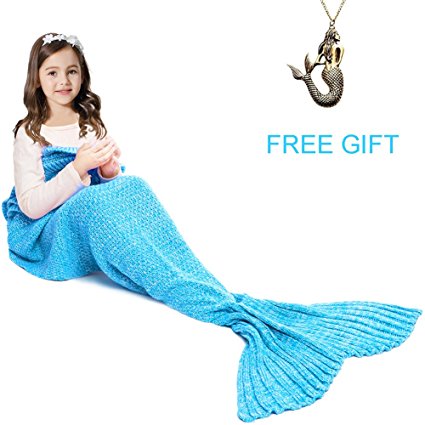 Mermaid Tail Blanket for Kids, Hand Crochet Snuggle Mermaid,All Seasons Seatail Sleeping Bag Blanket by Jr.White (Kids-Blue-2)