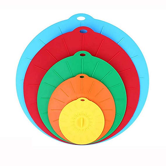 Silicone Suction Lids , Reusable Silicone Dustproof Heat-Resistant Cover, Fit Any Round Container Flat Rim, Great for Frying Pans Casseroles Woks - 5 sizes