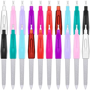 20 Pieces Nail Files Cuticle Trimmer Remover Pusher Dead Skin Callus Removal Nail Cleaner Fork Double End Practical Nail Art Tools for Men and Women (Assorted Colors)