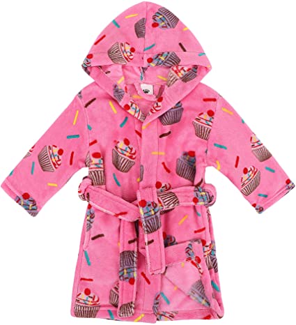 Verabella Boys Girls' Plush Soft Fleece Printed Hooded Bathrobe Robe