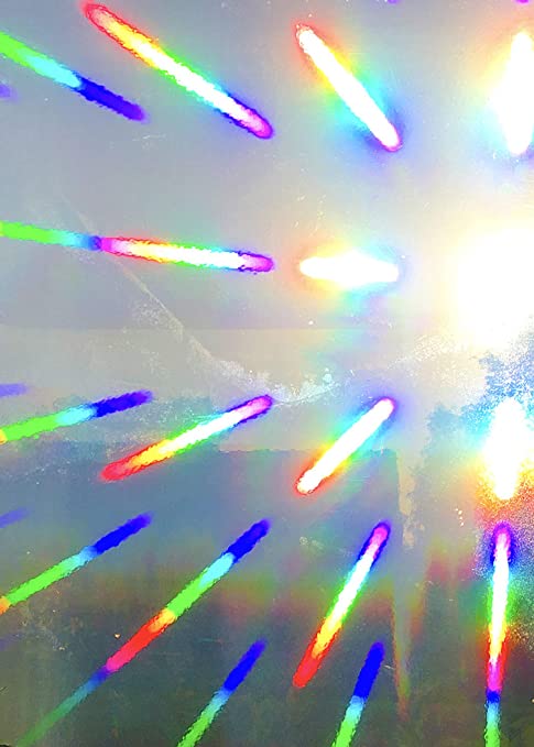 Rainbow Symphony- Rainbow Suncatcher Window Film, Spectra Star Patterned Window Clings, 12" X 18" Panel, Made in USA