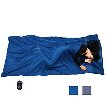 Browint Silk/Cotton Travel Sheet with Double Zippers, 87"x43" Extra Wide Sleep Sack for Hotels, Lightweight Sleeping Bag Liner for Camping, Traveler Rectangular with Pillow Pocket