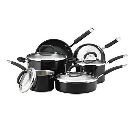 Rachael Ray Stainless Steel II Colors Dishwasher Safe 10-Piece Cookware Set, Black