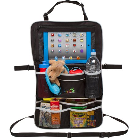Rugged Universal Backseat Car Organizer  Includes iPad Holder and Large Drink Pockets  For Diapers Bottles Toys and More  Multipurpose Baby Stroller Organizer and Seat Back Protector