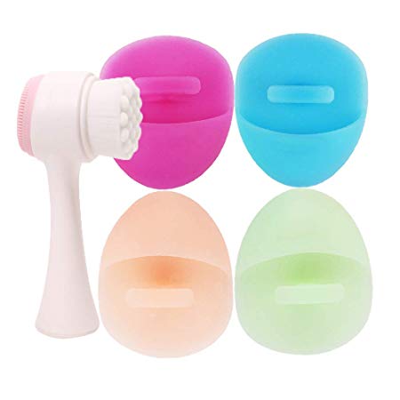 Silicone Face Cleanser and Massager Brush | Manual Facial Cleansing Brush with Soft Bristles | Double-sided Brush for Cleansing and Exfoliating | Handheld Mat Scrubber, Set of 5