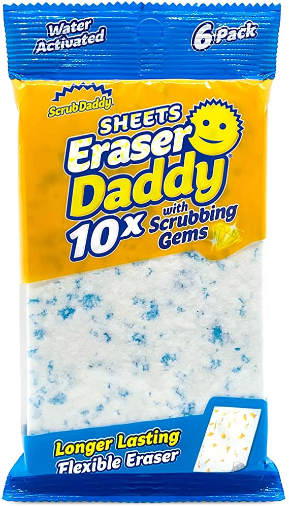 Scrub Daddy Eraser Sheets - Eraser Daddy 10x - Melamine Eraser Sponge Sheets with Scrubbing Gems, All Purpose Household Cleaner Pads, Durable and Powerful Cleaning Sheets (Pack of 1)