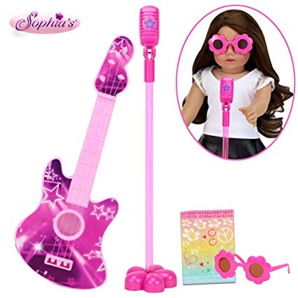Sophia's Rock 'n Roll Play Set for Dolls, Pink | Doll Guitar, Microphone and Rockstar Sunglasses for 18 Inch Dolls