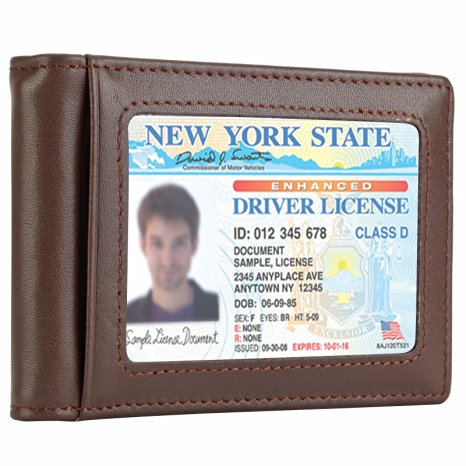 Kinzd Mens Slim Bifold Leather Front Pocket Wallet RFID Money Clip USD Version
