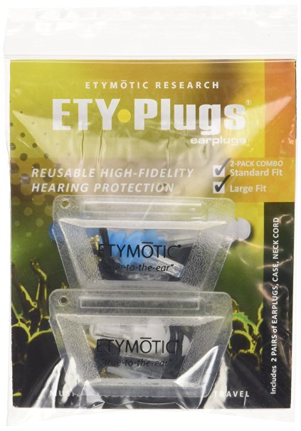 Etymotic Research ETY•Plugs High Fidelity Earplugs, 1 pair each Large and Standard Fit, Polybag