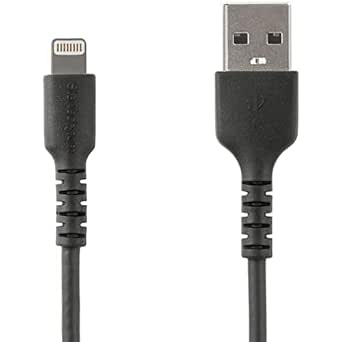 StarTech.com 3 Foot (1m) Durable Black USB-A to Lightning Cable - Heavy Duty Rugged Aramid Fiber USB Type A to Lightning Charger/Sync Power Cord - Apple MFi Certified iPad/iPhone 12 (RUSBLTMM1MB)