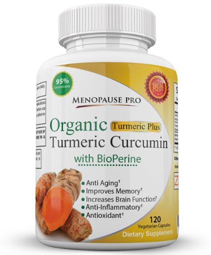 Premium Organic Turmeric Extract with 95 Curcuminoids and BioPerine for 2000 Better Bioavailability For Natural Inflammatory Support - Menopause Pros Turmeric Plus 120 Capsules Supplements For Life