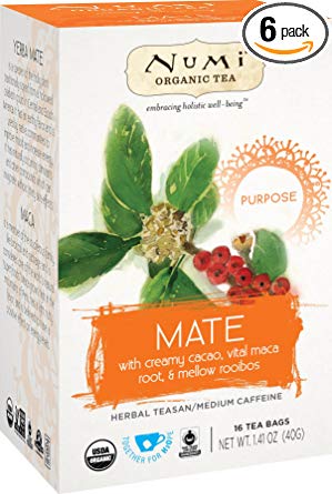 Numi Organic Tea Mate, 16 Count Box of Tea Bags (Pack of 6) Holistic Herbal Teasan (Packaging May Vary)