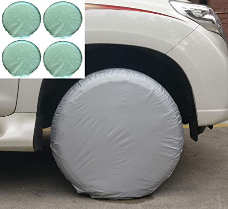Bingdle Special Price, only 1 Day Set of 4 Tire Covers for RVS Auto Camper Trailer Waterproof Aluminum Film If Breakage Within 2 Years,Resend New Item Immediately (Silver 25-28")