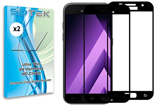 SDTEK *2 Pack* Samsung Galaxy A5 2017 [Black] Full Glass Screen Protector, Premium Tempered Glass Screen Protector for Samsung Galaxy A5 2017
