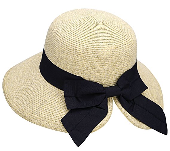 Verabella Women's Lightweight Foldable/Packable Beach Sun Hat w/Decorative Bow