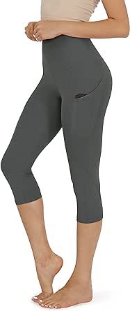 ODODOS Women's High Waisted Yoga Capris with Pockets, Tummy Control Non See Through Workout Athletic Running Capri Leggings