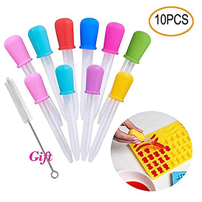 Hsxfl Liquid Droppers for Kids,Silicone and Plastic Pipettes with Bulb Tip-5 ML Eye Dropper for Candy Molds Gelatin Maker & Gummy Bear Mold- Oils Science，10 PCS