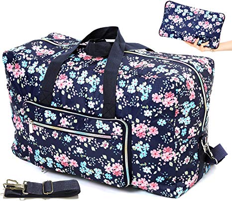 Large Foldable Travel Duffel Bag Cute Floral Tote Handbag Shoulder Weekend Overnight Carry On Luggage Duffle For Women Girls