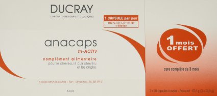 Ducray Anacaps Tri-activ Capsules Anti Hair Loss Treatment for Fast Hair Growth 3x30caps - 3 Month Supply
