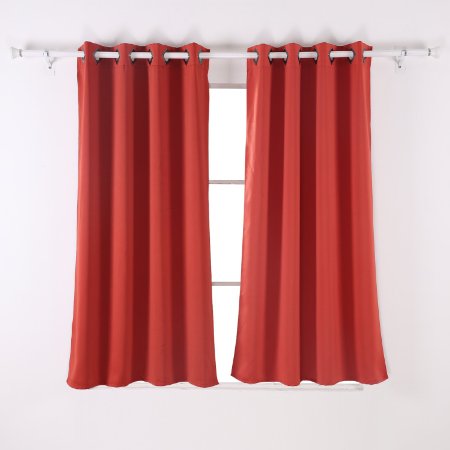 Deconovo Grommet Plush Thermal Insulated Blackout Curtain Panel 1 Pair 52x63 InchOrange Red