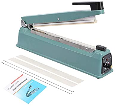 16in Impulse Heat Sealer, Manual Sealing Machine for Poly Plastic Bag Sealing Food Meal, Heat Seal Closer with 100 Poly Bags and 2 Extra Sealing Replacement Kit