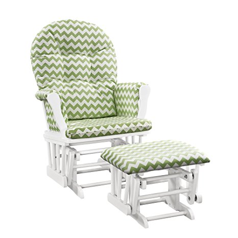 Windsor Glider and ottoman-white w/ green chevron cushion