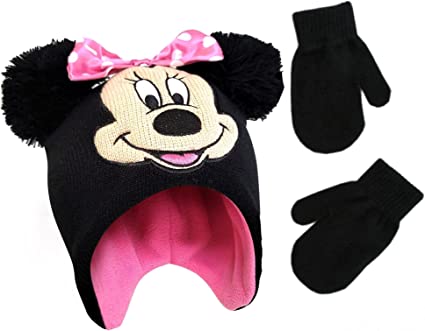 Disney Girls Toddler Winter Hat and Mittens Set Ages 2-4 Or Minnie Mouse Hat and Kids Gloves Set for Ages 4-7