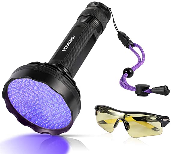 YOUTHINK 128 LED Flashlight Torch 395nm Ultraviolet Blacklight UV Torch 128 UV Torch with UV Sunglasses for Dog Cat Urine, Pet Dry Stains, Bed Bug, Dangerous Leaks and Scorpion
