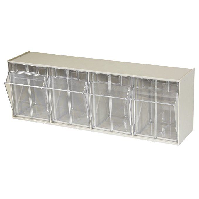 Akro-Mils 06704 TiltView Horizontal Plastic Storage System with Four Tilt Out Bins , 23-5/8-Inch Wide by 8-3/16-Inch High by 6-3/4-Inch Deep, Stone